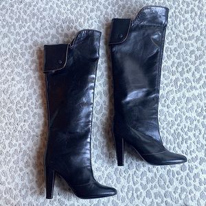 NWOB Claudia Ciuti Italian-Made Over-the-Knee Black Leather Heeled Boots, size 7